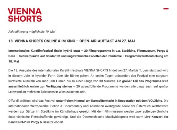 PA 18 VIENNA SHORTS ONLINE IM KINO