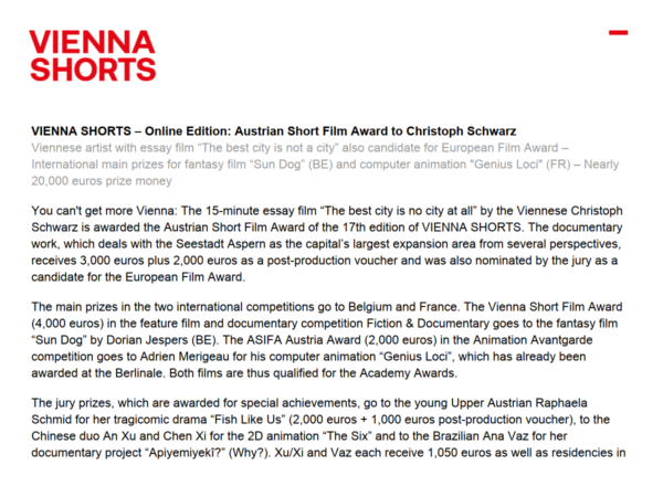 PA Austrian Short Film Award preview